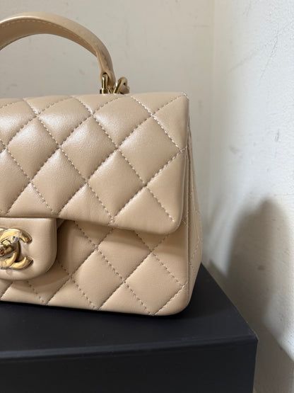 Chanel beige mini top handle lambskin new