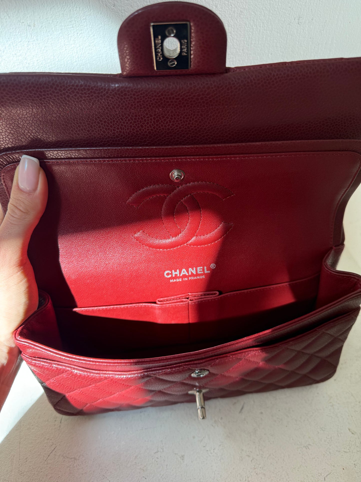 Chanel red caviar medium flapbag 15 serie