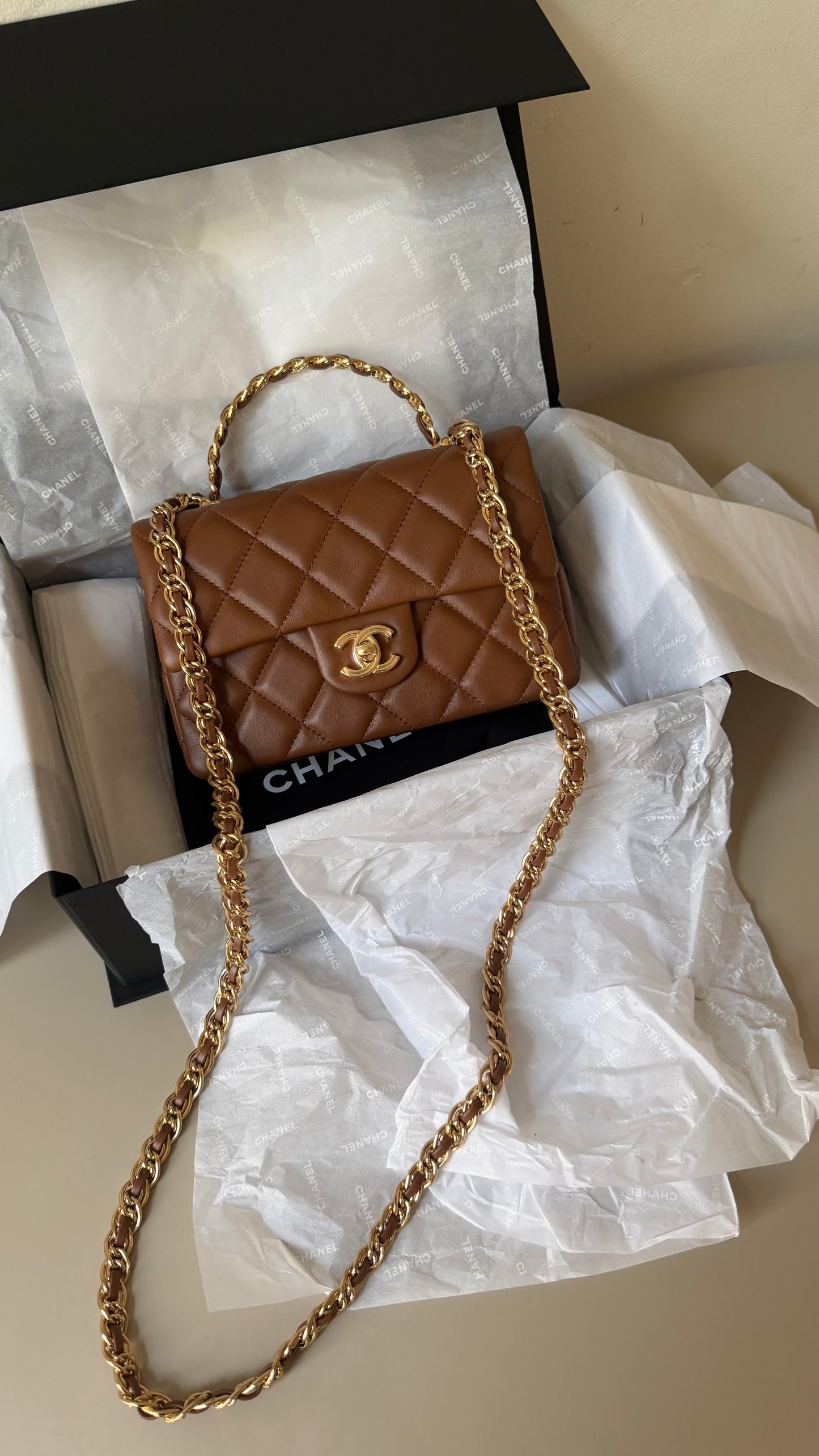 Chanel squared mini top handle new full set 2026
