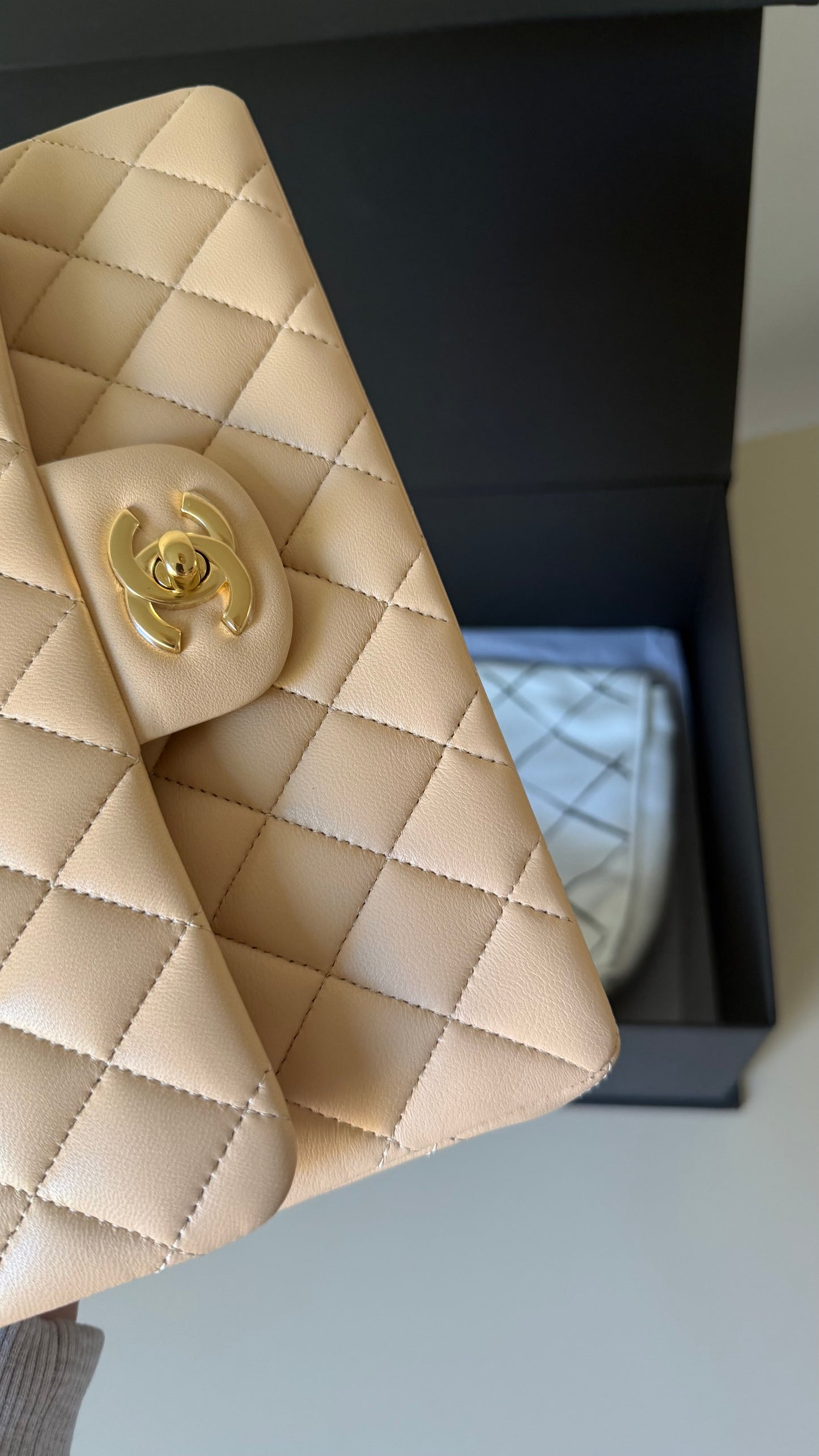 Chanel lambskin small classic double flapbag with chip and invoice