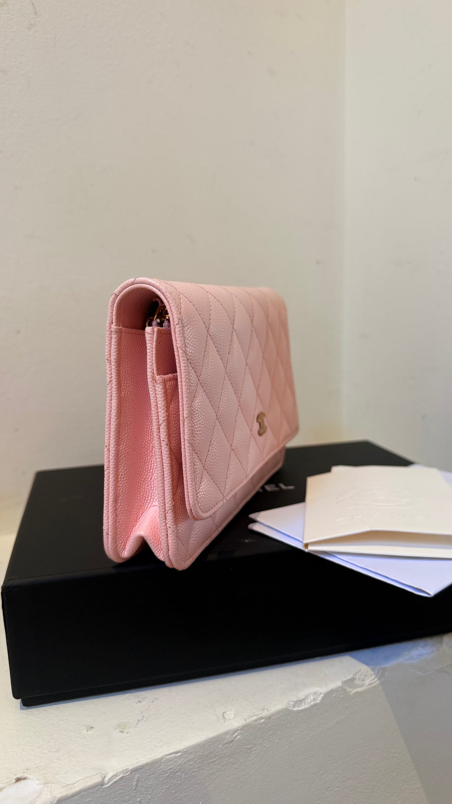 Chanel wallet on chain baby pink caviar with chip