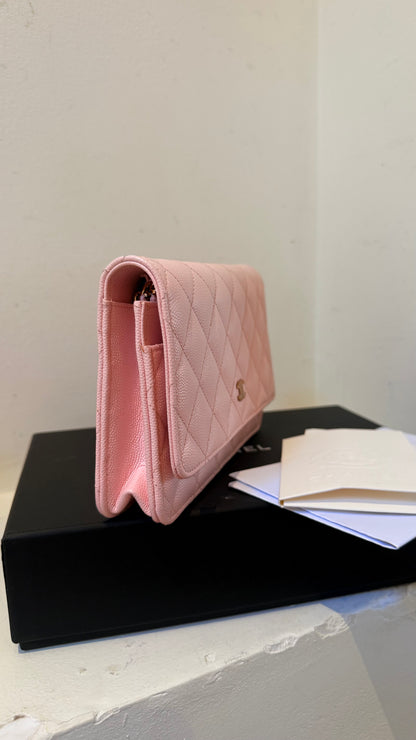 Chanel wallet on chain baby pink caviar with chip