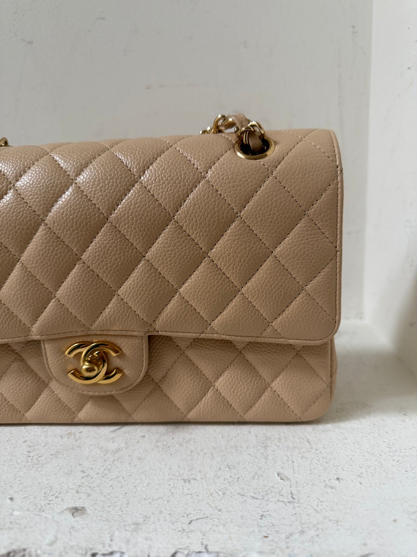 Chanel beige caviar medium flap
