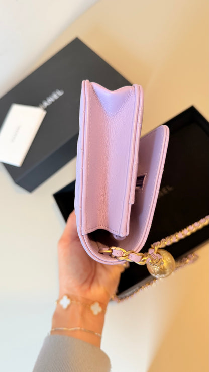Chanel Lila wallet on chain pearl crush