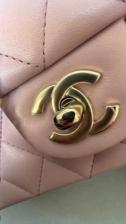 Chanel pink mini top handle with chip