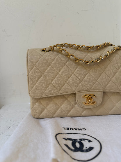 Chanel medium ecru caviar flap 1997-1999