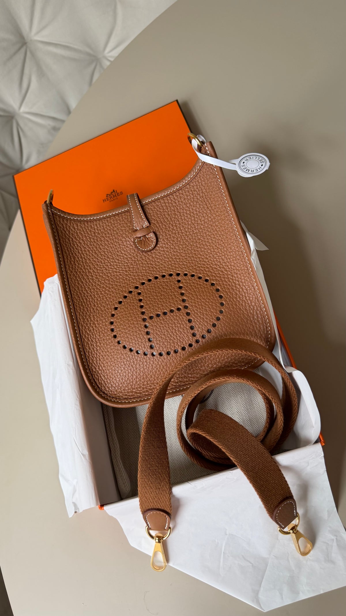 Hermes mini Evelyne gold on gold