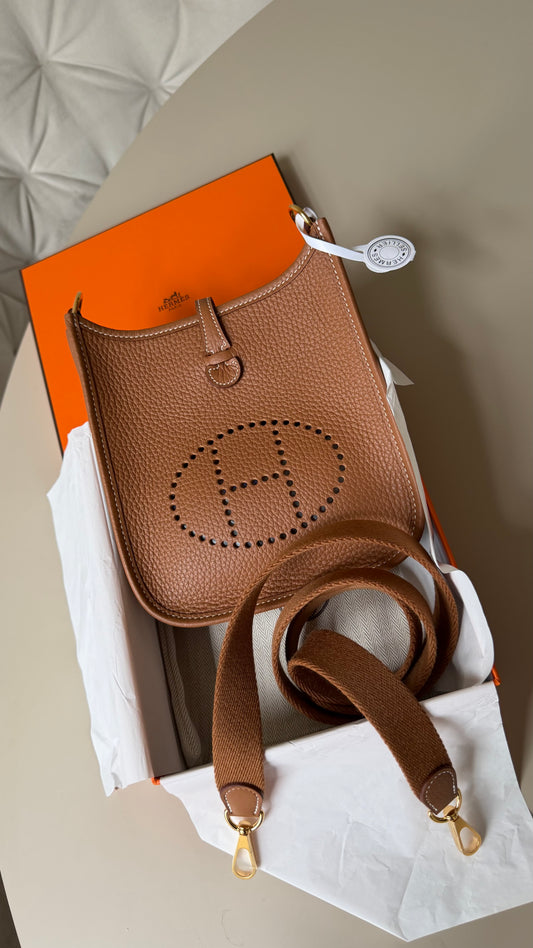 Hermes mini Evelyne gold on gold
