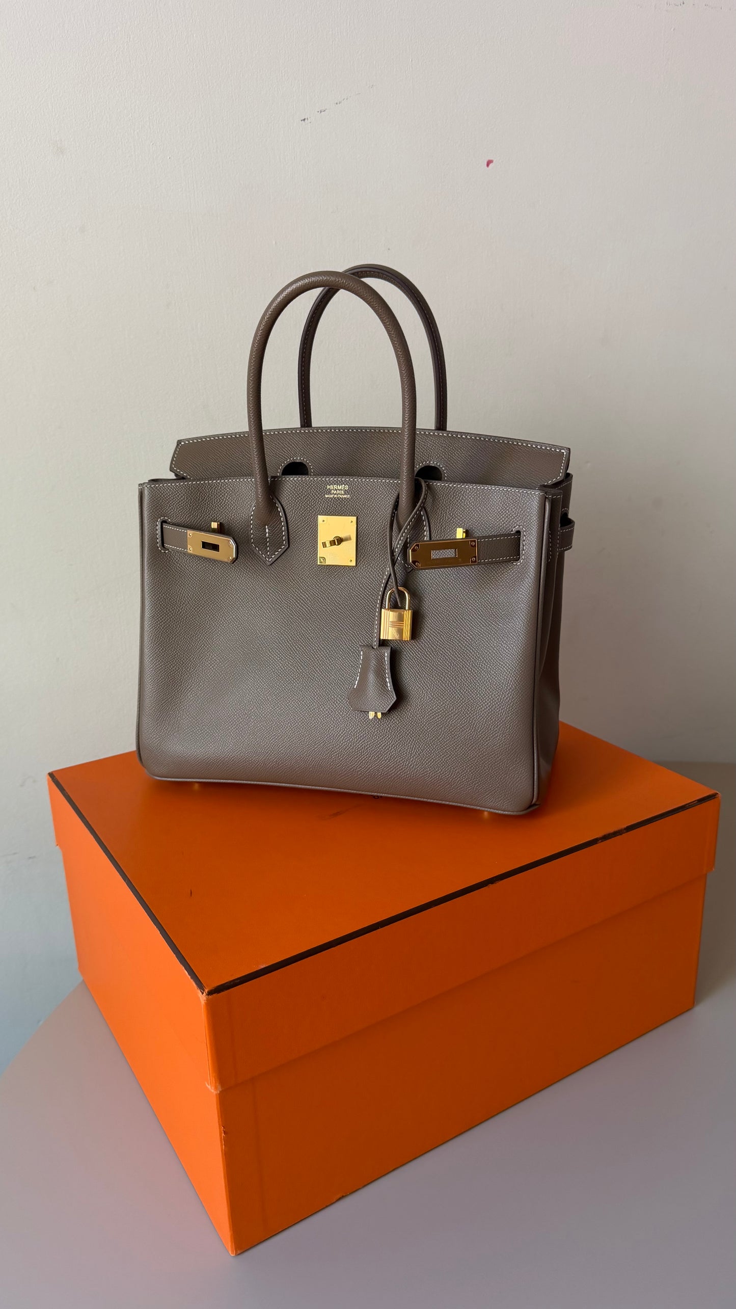 Hermes Birkin 30 etoupe Epsom gold hardware Y stamp