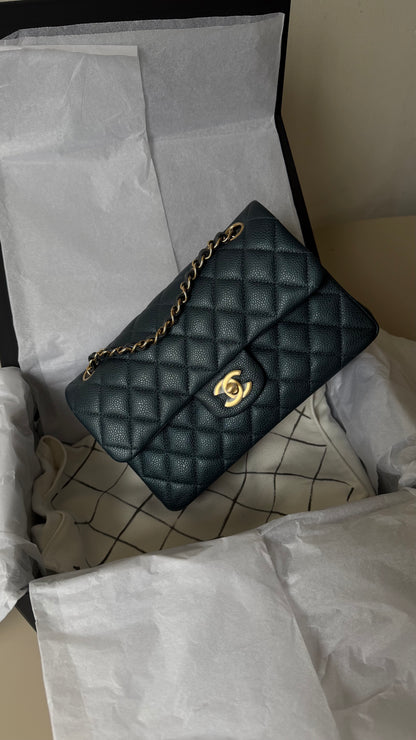 Chanel small caviar classic flap Iridiscent dark blue