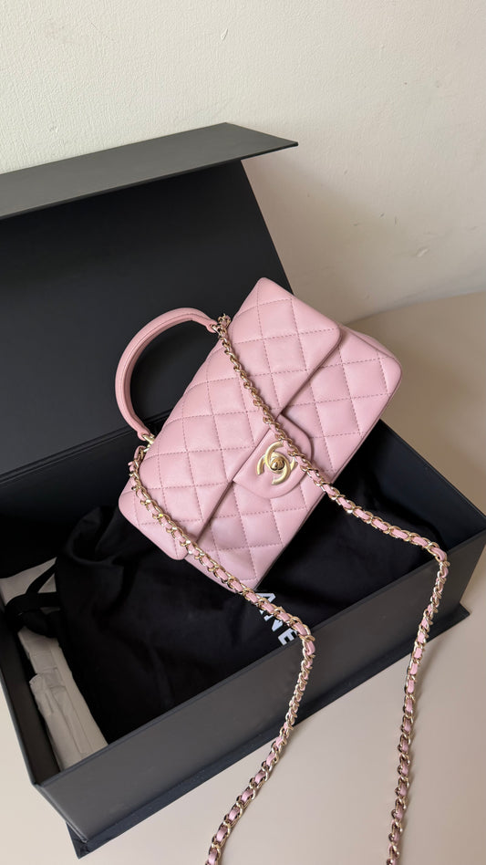 Chanel pink mini lambskin top handle