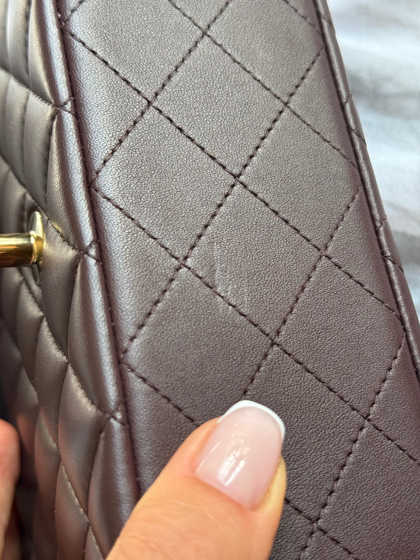 Chanel top handle dark brown/purple
