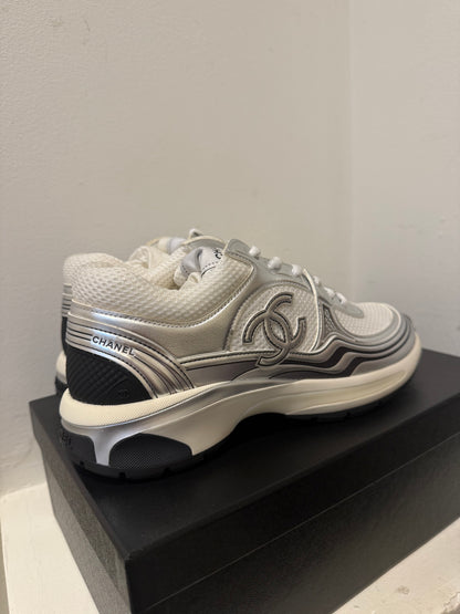 Chanel silver white sneakers 37.5
