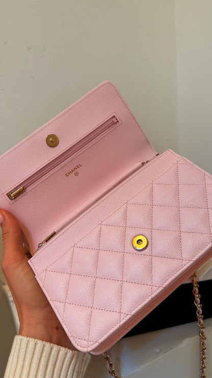 Chanel wallet on chain baby pink caviar with chip