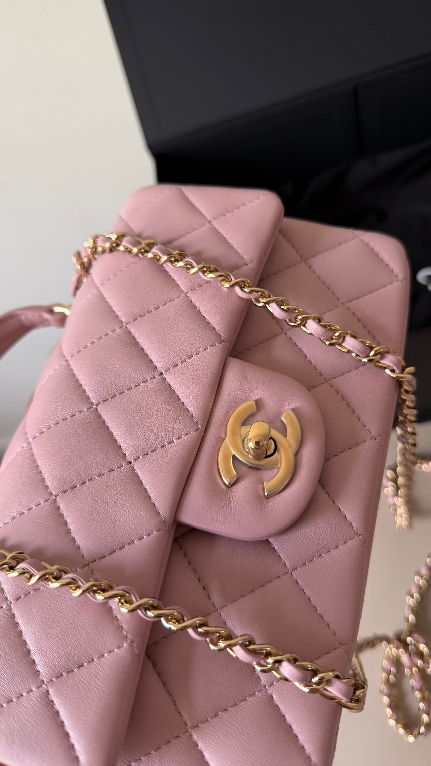 Chanel pink mini lambskin top handle