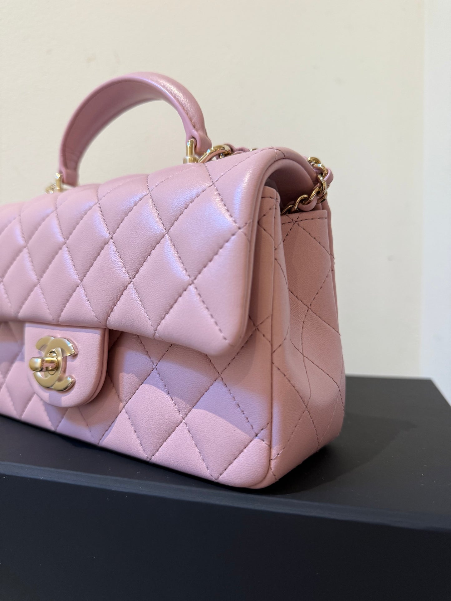 Chanel mini lambskin pink top handle