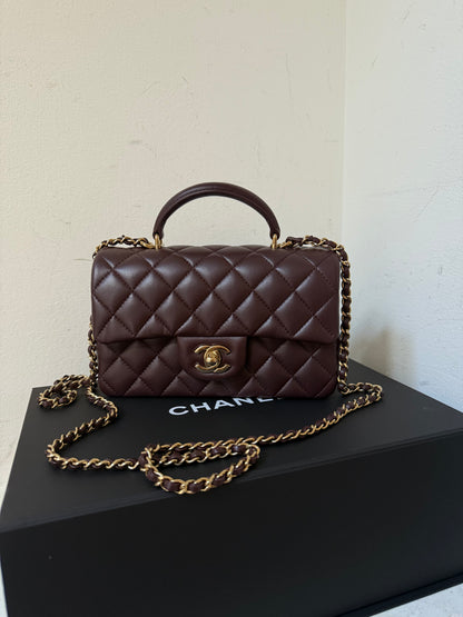 Chanel top handle dark brown/purple