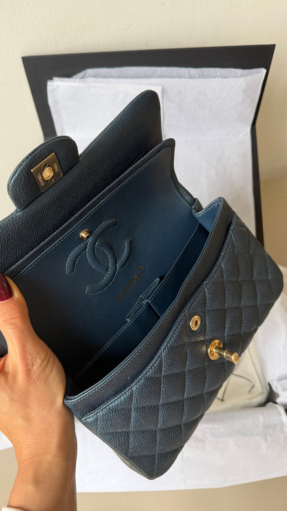 Chanel small caviar classic flap Iridiscent dark blue