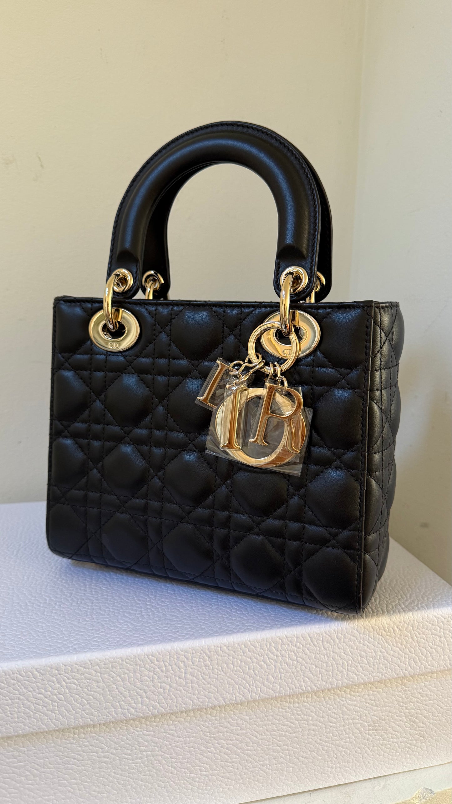 Lady dior small black lambskin