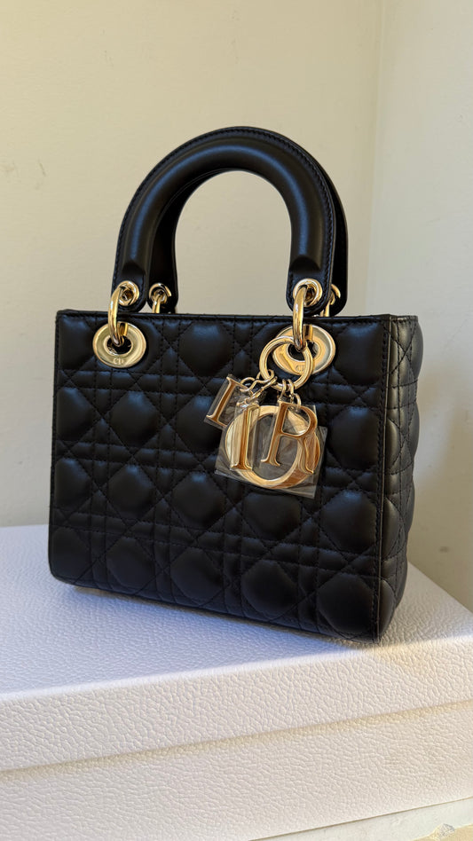 Lady dior small black lambskin