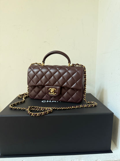 Chanel top handle dark brown/purple