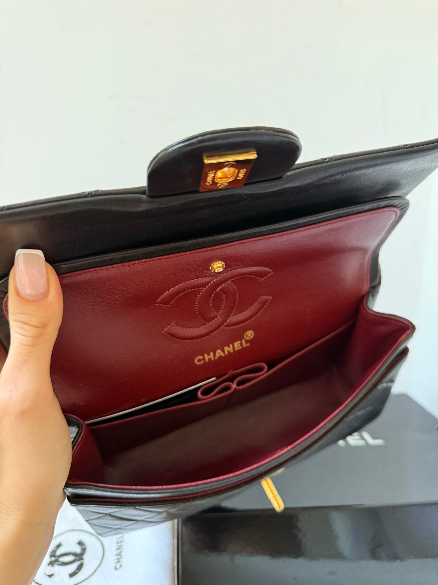 Chanel small classic flap 2 series (1991-1994) box, dustbag, card