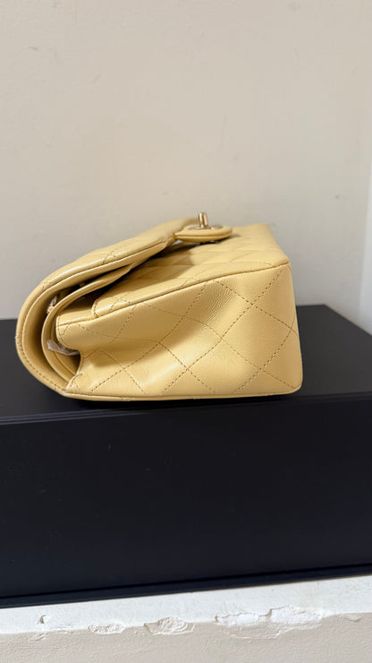Chanel butter yellow lambskin small flap, new with chip