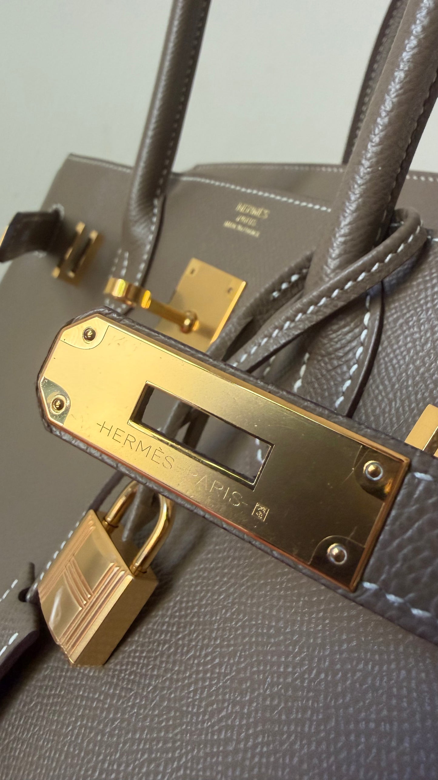 Hermes Birkin 30 etoupe Epsom gold hardware Y stamp
