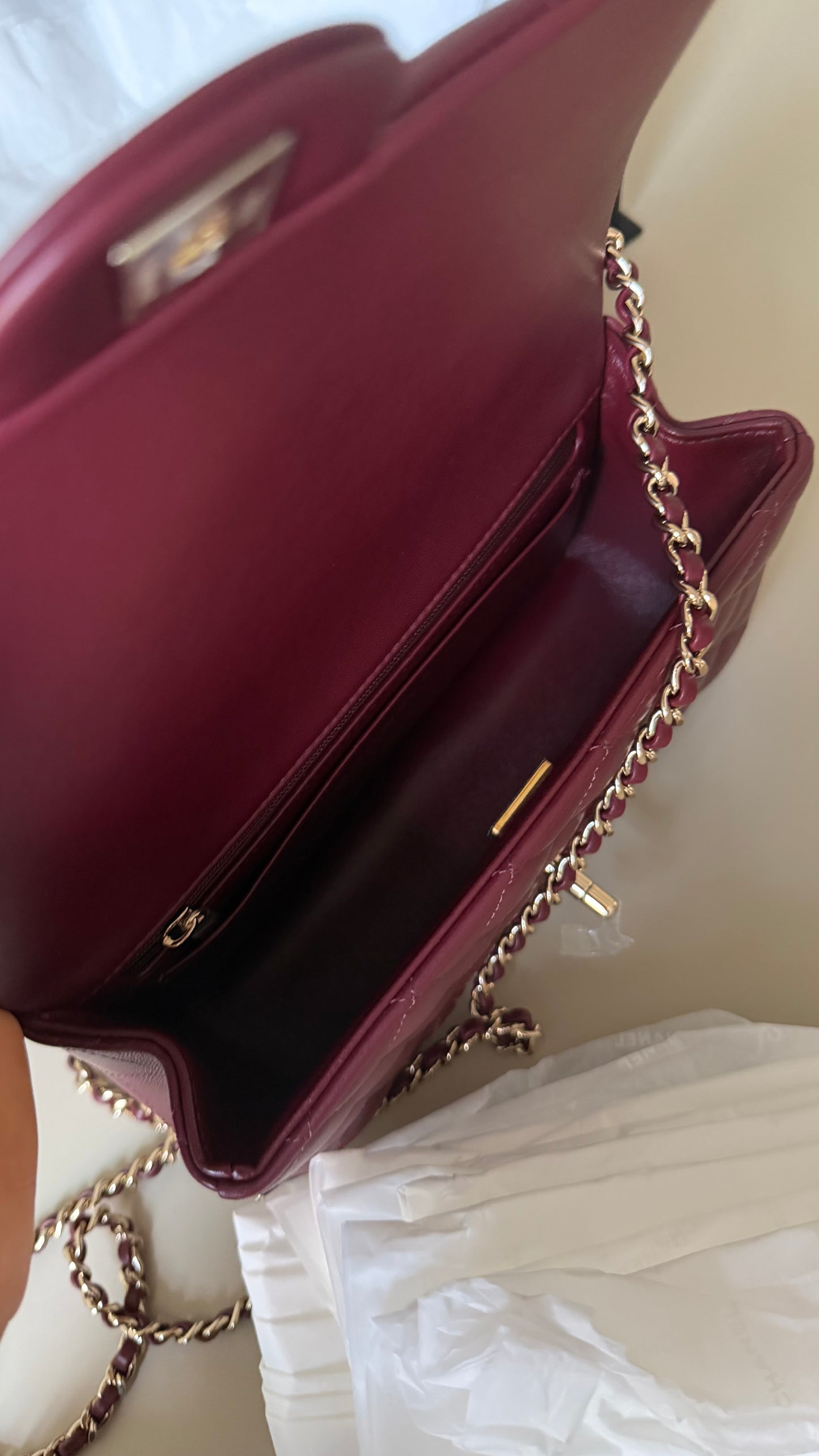 Chanel mini top handle burgundy new full set