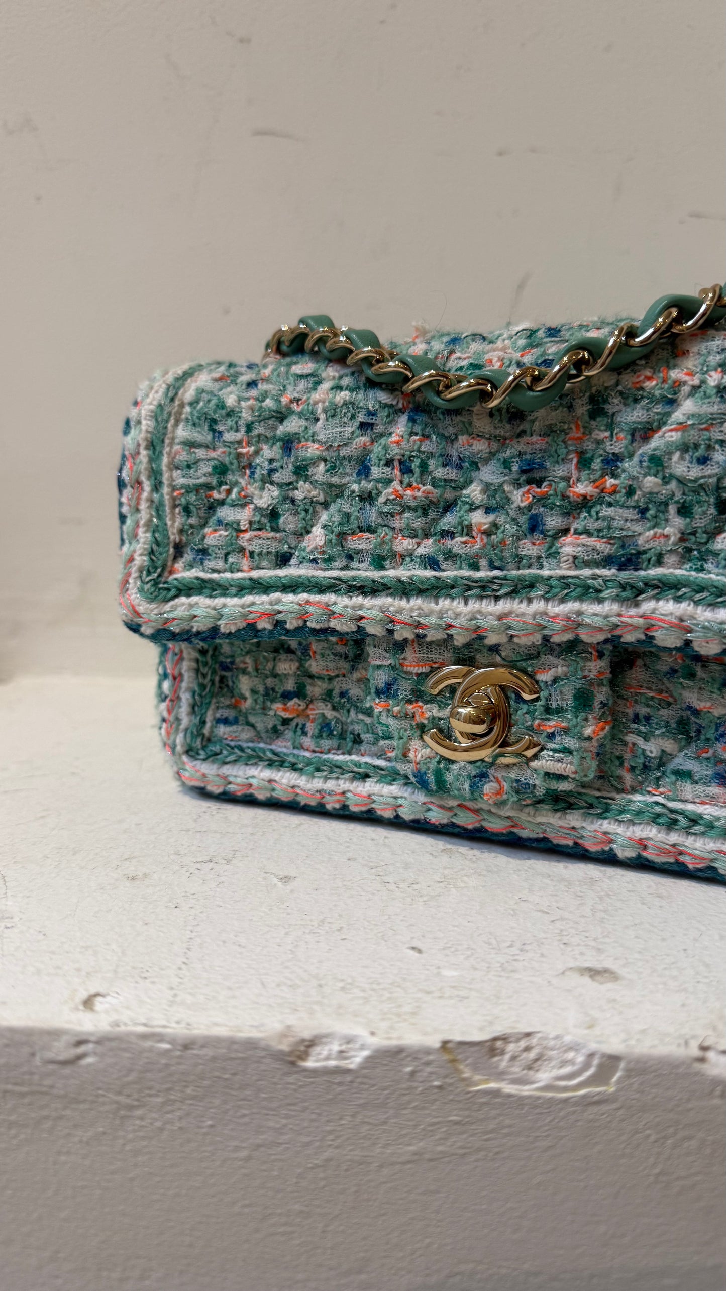 Chanel green/blue tweed mini