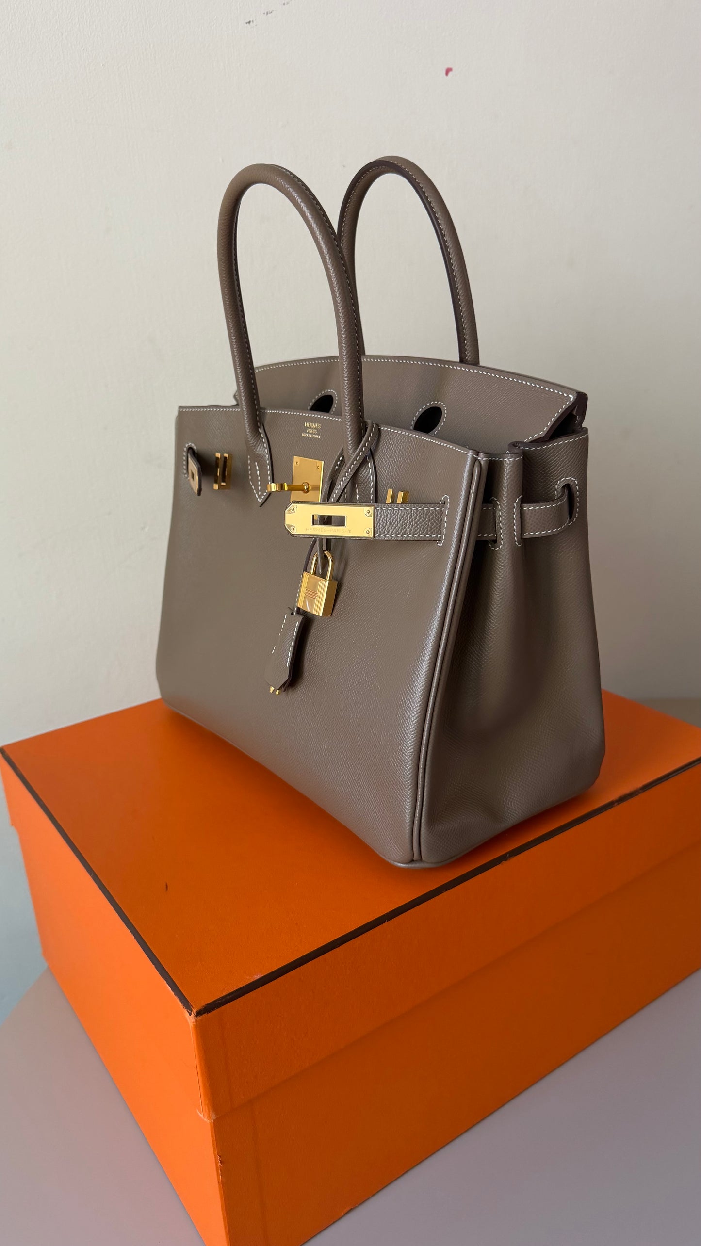 Hermes Birkin 30 etoupe Epsom gold hardware Y stamp