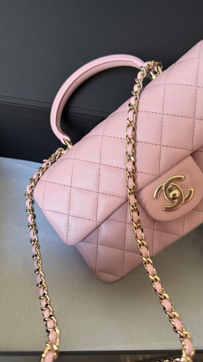Chanel pink mini top handle with chip