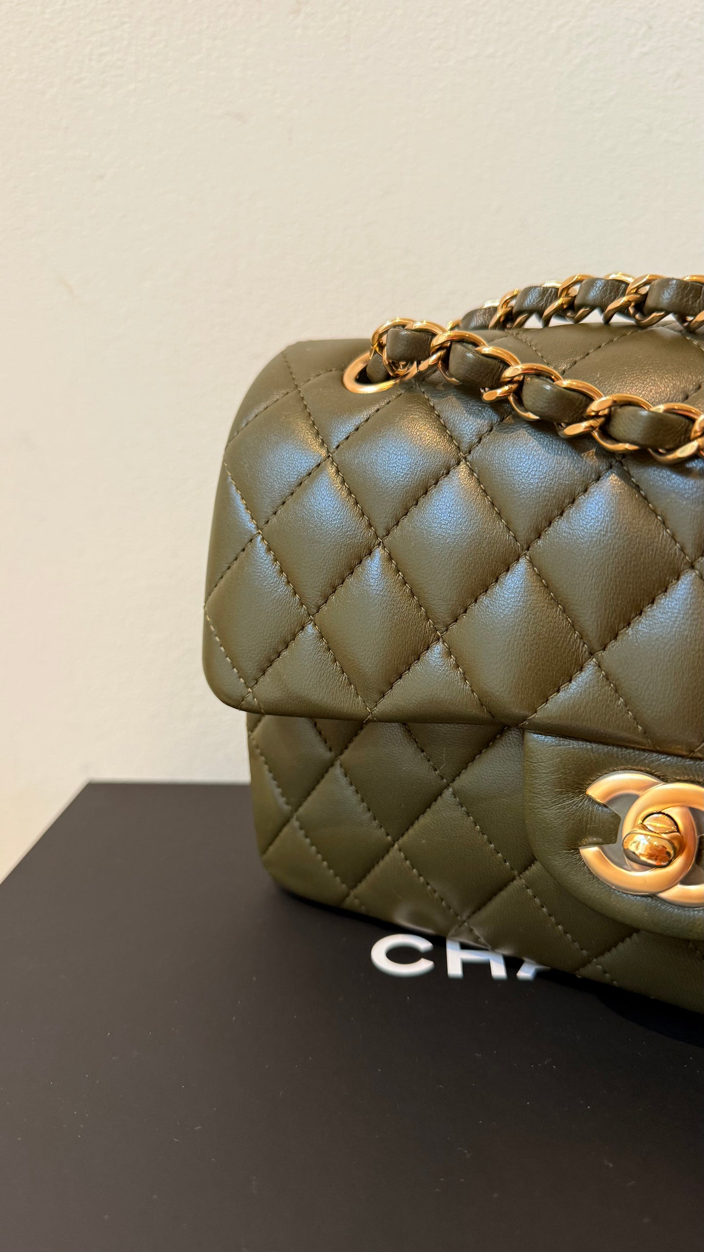 Chanel army green small lambskin double flapbag full set 2023
