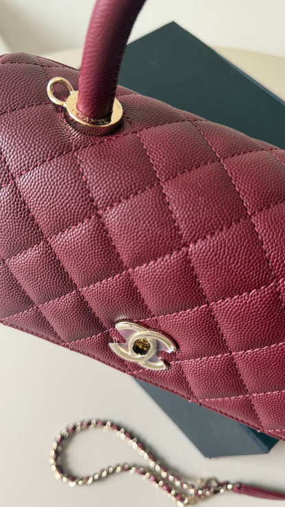 Chanel small Coco top handle burgundy caviar with chip