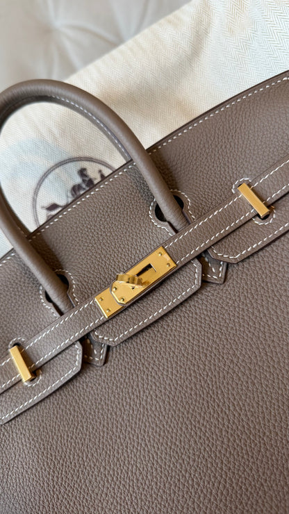 Birkin 25 etoupe Togo with gold hardware stamp D full set with receipt