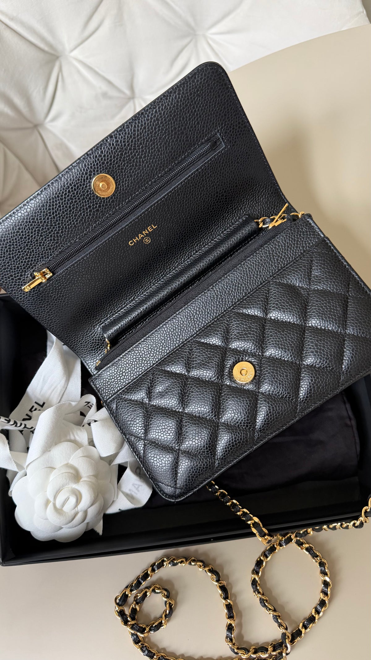Chanel wallet on chain black caviar - champagne gold hardware 30 series