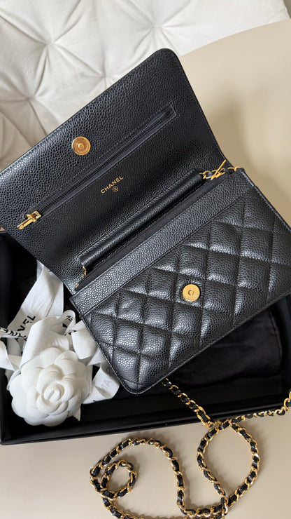 Chanel wallet on chain black caviar - champagne gold hardware 30 series