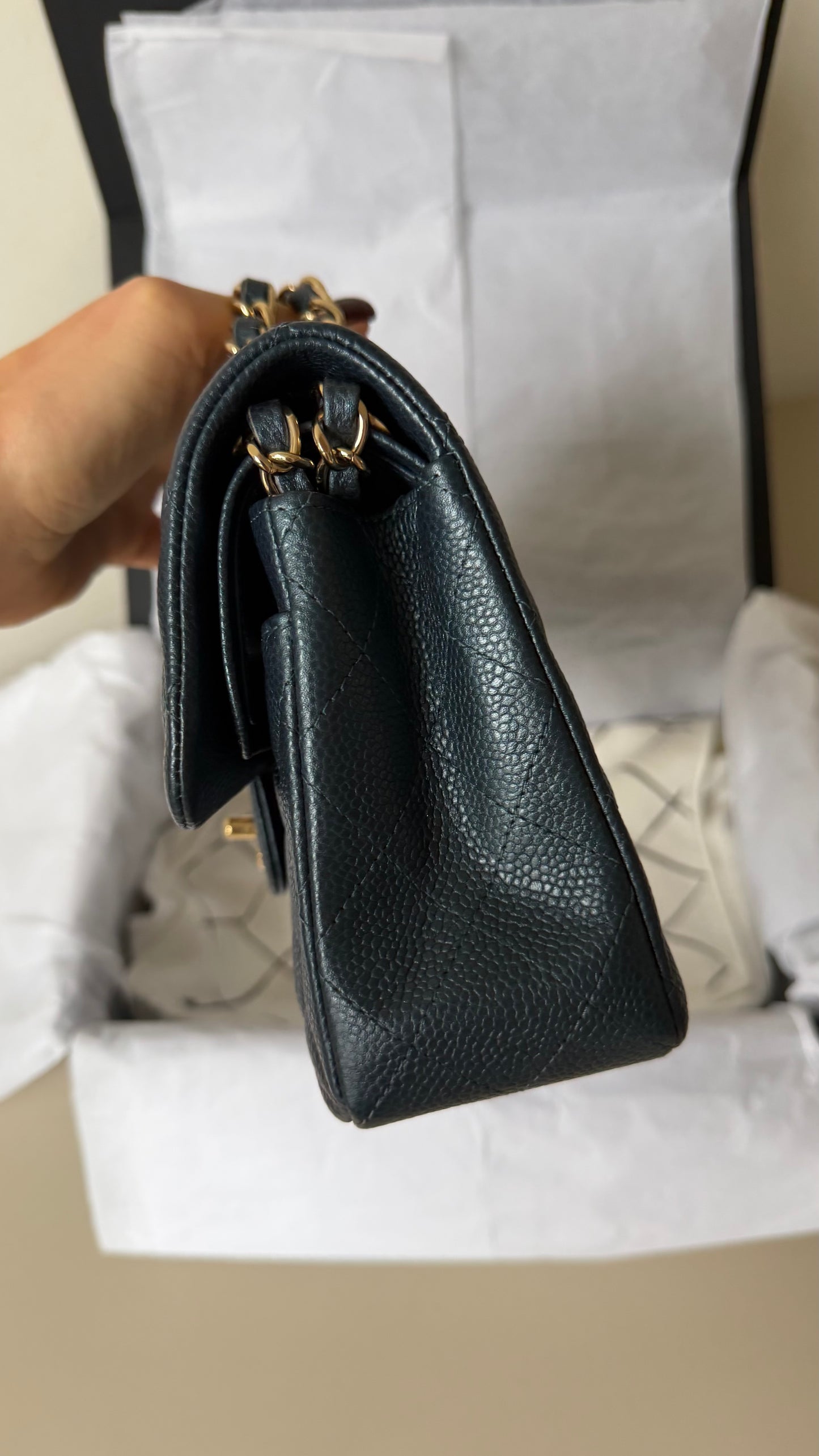 Chanel small caviar classic flap Iridiscent dark blue