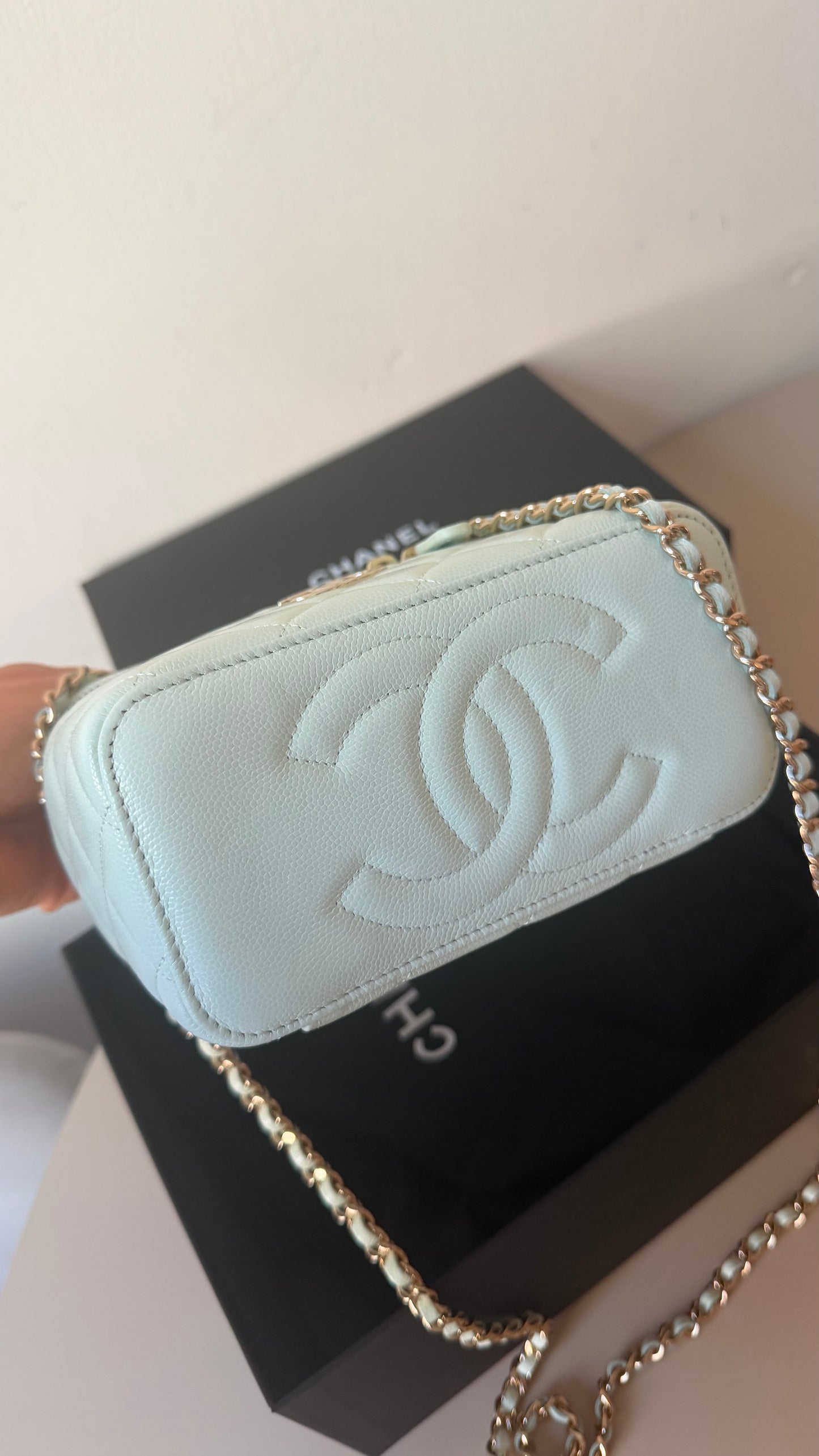 Chanel mint green caviar vanity case