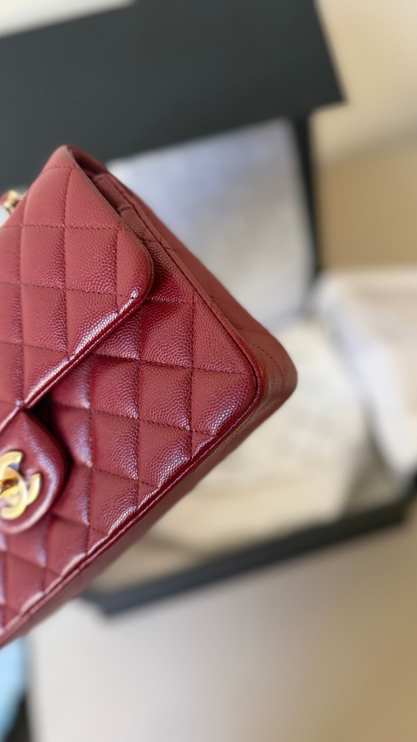 Chanel red caviar small classic flapbag