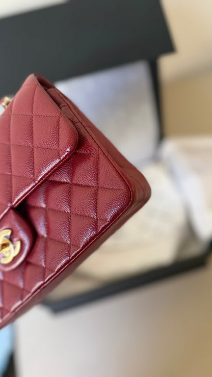Chanel red caviar small classic flapbag