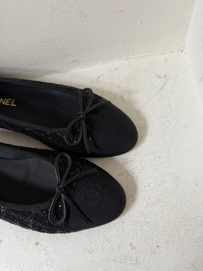 Chanel tweed sparkly ballerina size 40