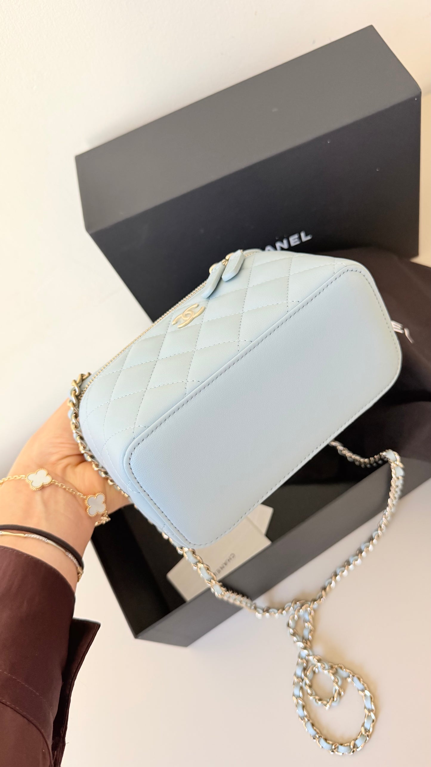 Chanel vanity case baby blue lambskin