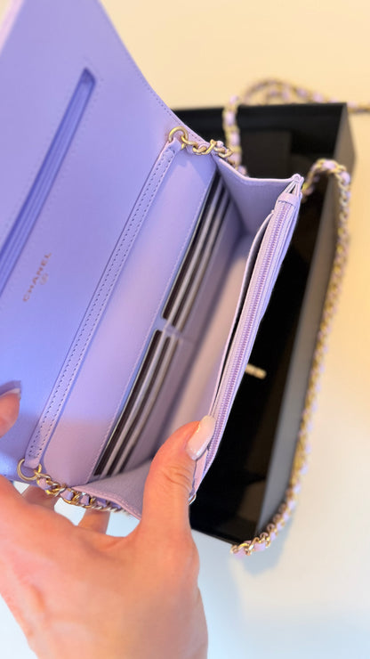 Chanel Lila wallet on chain pearl crush
