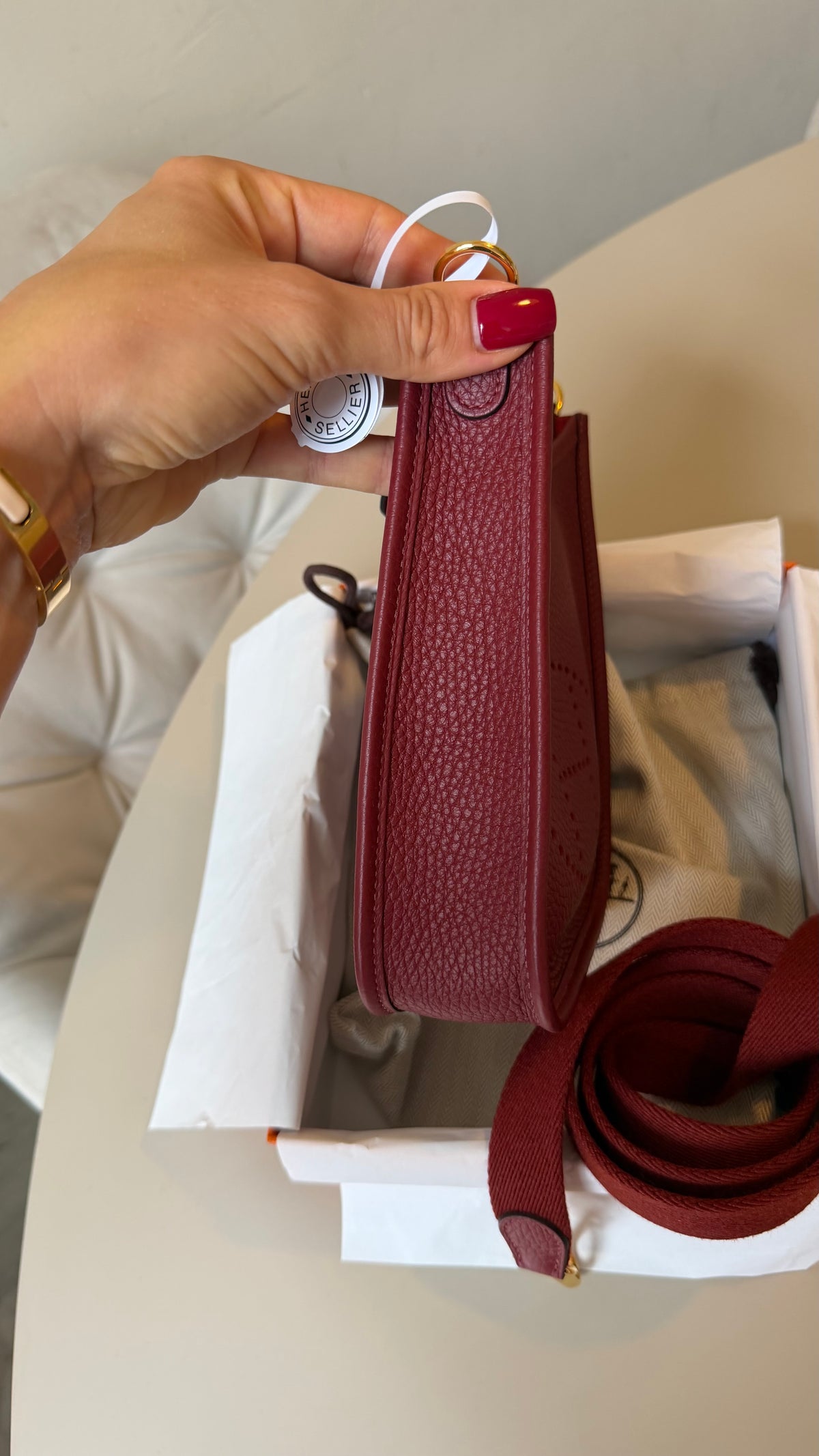 Hermes mini Evelyne rouge H new with gold hardware