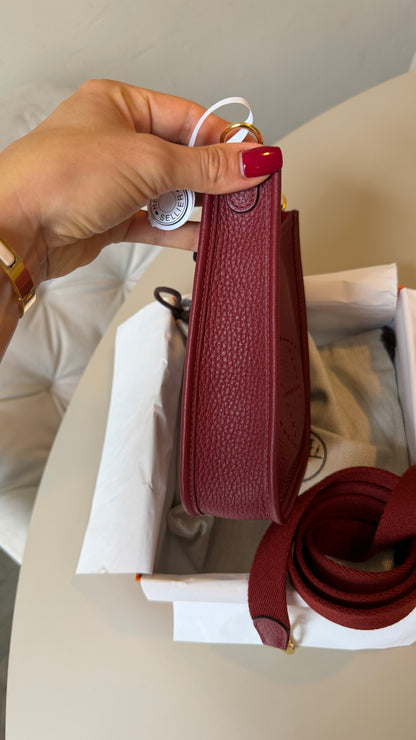 Hermes mini Evelyne rouge H new with gold hardware