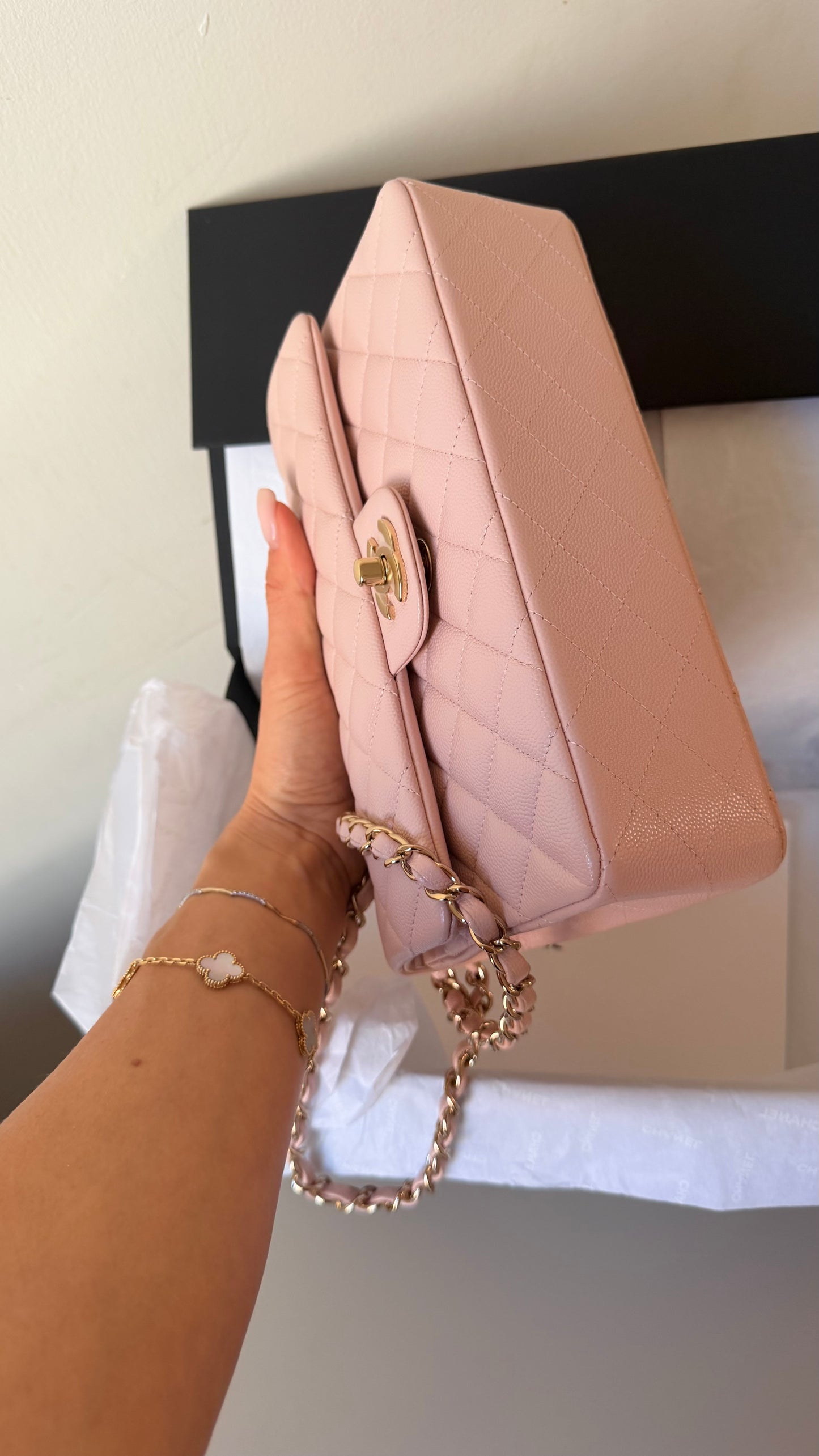 Chanel baby pink small caviar double flapbag
