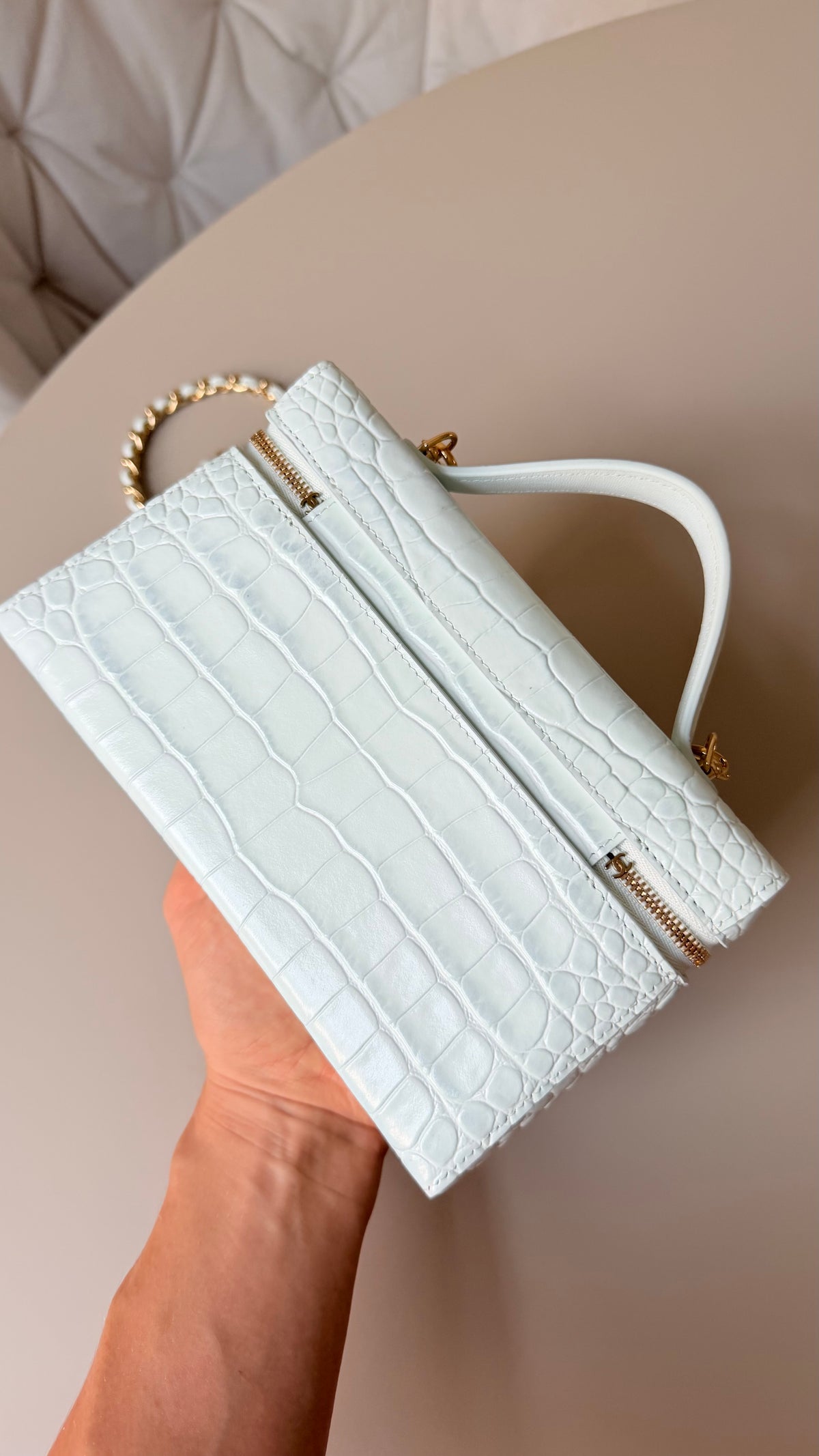 Chanel vanity mint green croco embossed print