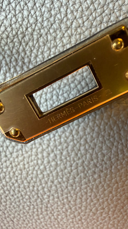 Kelly 25 gris Meyer Togo leather stamp B