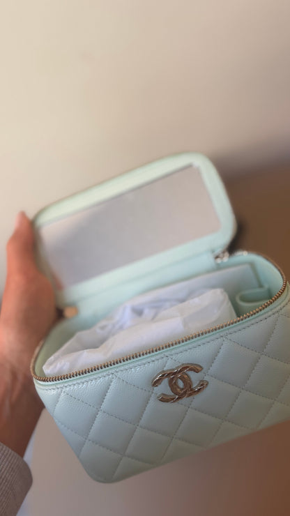 Chanel mint green caviar vanity case